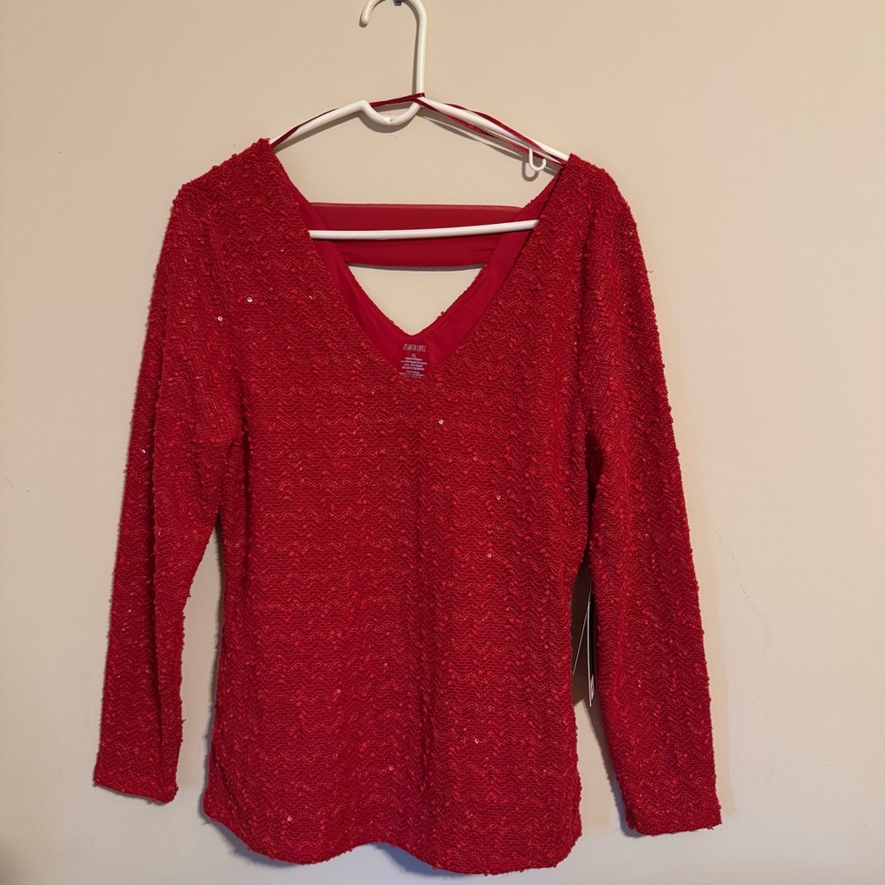 NWT Jennifer Lopez‎ Red Textured Blouse